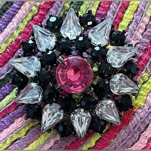 Vintage Brooch Pink, Clear and Black Stones Excellent Condition Costume Jewelry